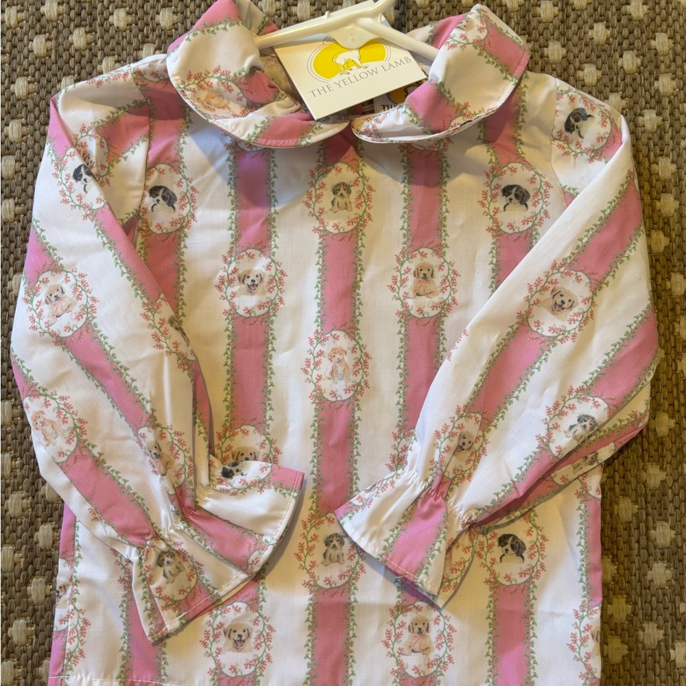 The Yellow Lamb Pink and White Kids Blouse w puppies 12 mo.